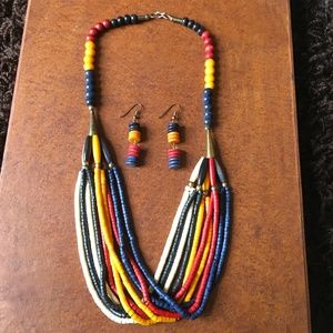 Vintage Multi-Colour Beaded Necklace and Earrings Set